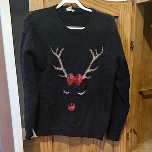 Cozy Black Christmas Sweater with Reindeer Design
